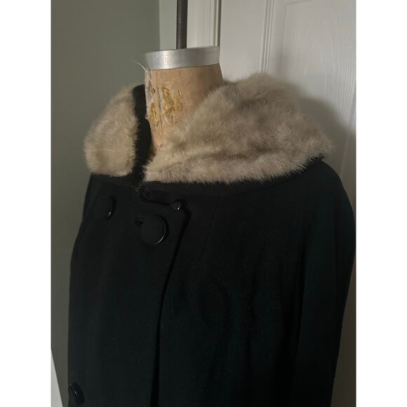 Vintage wool angora mink collar woman coat black gray DOBROYD retro overcoat S - Picture 8 of 16